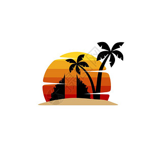 沙滩上的椰子树矢量图标图片