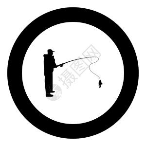 圆矢量插图中的渔民标黑色颜图片