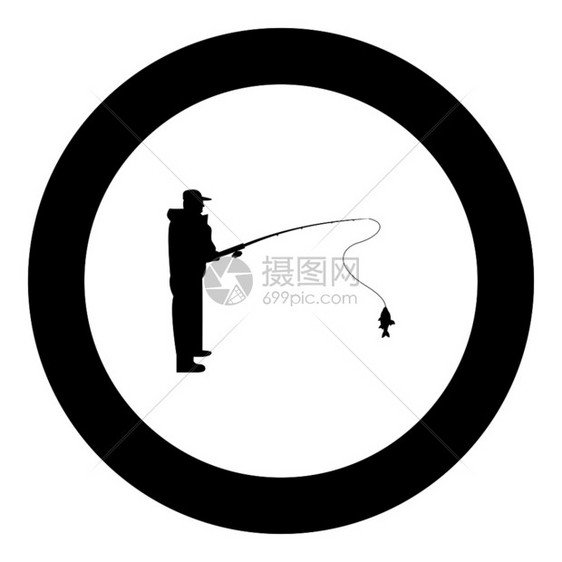 圆矢量插图中的渔民标黑色颜图片