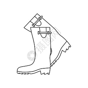 猎人橡皮靴图标薄线设计矢量插图图片