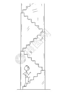 卡通棍绘制男人或商走上楼梯的概念插图职业和成功的商概念人或的卡通画走上楼梯图片