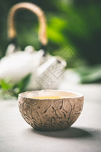 热带叶上茶成分热带上茶成分背景健康的生活和放松概念图片