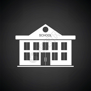 学校建筑图标黑色背景白矢量插图图片
