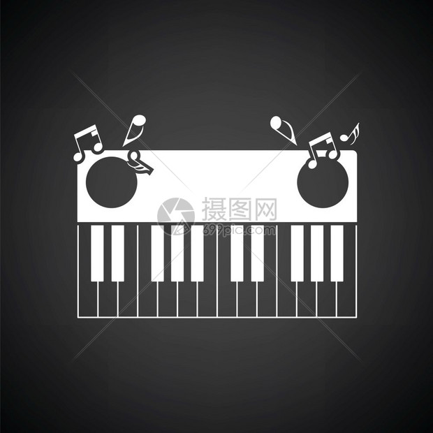 钢琴键盘图标黑色背景与白矢量插图图片
