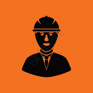 建筑工人头戴盔的图标橙色背景黑矢量插图图片
