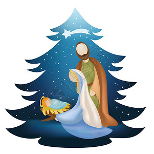 圣诞树的自然现象圣家在蓝色背景上出现图片