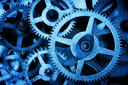 齿轮背景工业概念科学时钟技术蓝色袋式齿轮工业科学技术图片