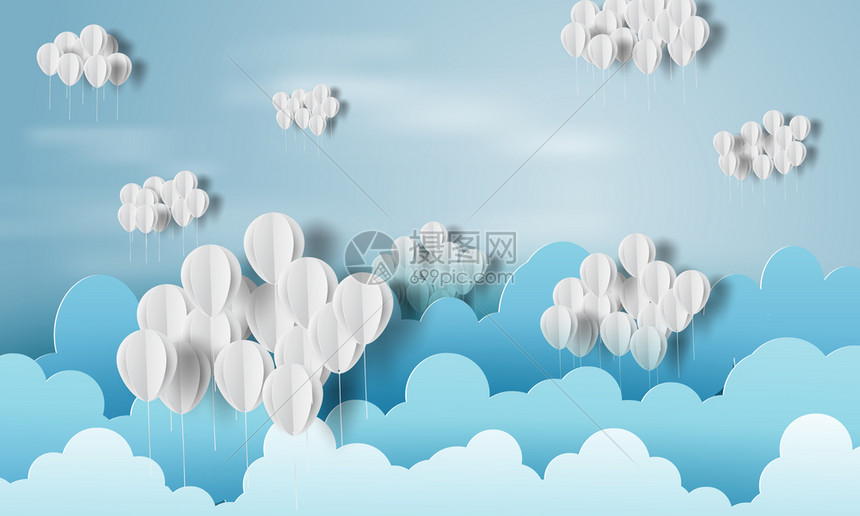 蓝色天空概念矢量上云彩的气球白纸图片
