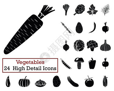 集24个蔬菜图标单色颜设计矢量插图图片
