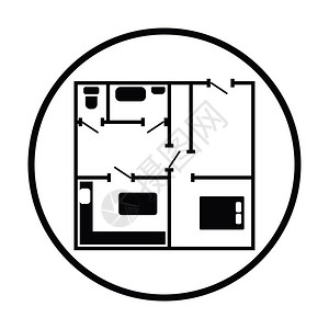 公寓计划图标细圆设计矢量插图图片