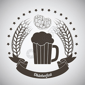 啤酒让利海报Oktoberfest象形符号灰色梯度背景上的深褐色矢量I说明背景