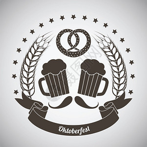 啤酒节海报Oktoberfest象形符号灰色梯度背景上的深褐色矢量I说明背景