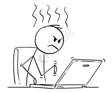 刻画愤怒的男子或商人在笔记本电脑上工作和打字的概念插图卡通棍图片