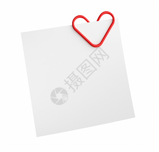 关于办公室业务概念白背景的纸和红心形状剪贴片附于文件3d插图图片