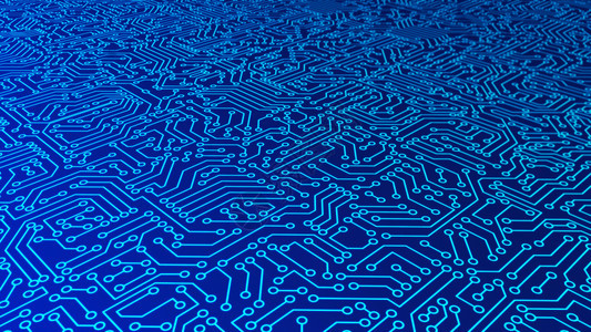蓝色电路板图案纹理数字计算机技术概念的高科背景3D抽象图解图片