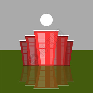 BeerPong锦标赛红塑料杯和绿桌白网球党的娱乐游戏传统饮酒时间啤蓬锦标赛红杯和白网球传统饮酒时间背景图片