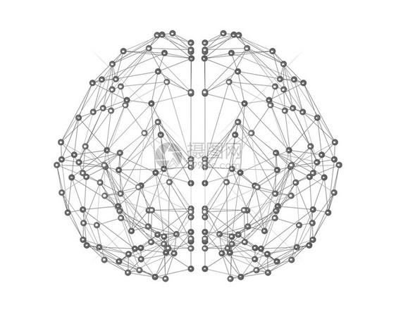 以计算机数字技术概念人工智能形式在白色背景上孤立的人类大脑图标3d抽象解图片