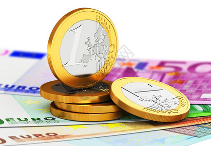 创造抽象商业成功财务管理银行和会计概念对一组欧元货币钞票硬的宏观点这些欧元钞票硬币以白色背景孤立有选择重点效果图片