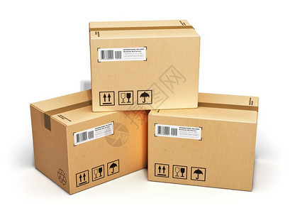 航运物流和零售货交付业务概念白色背景孤立的堆叠装有节制纸箱包图片