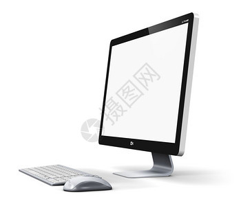 创意抽象办公室商务技术通信互联网概念现代专业台式计算机工作站空白屏幕或显示器键盘和鼠标白背景孤立图片