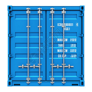 以白色背景隔离的蓝货运集装箱的侧剖面图图片
