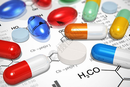 药用概念白底化学配方的彩色药丸和片与白底化学配方的成堆量宏观视图图片