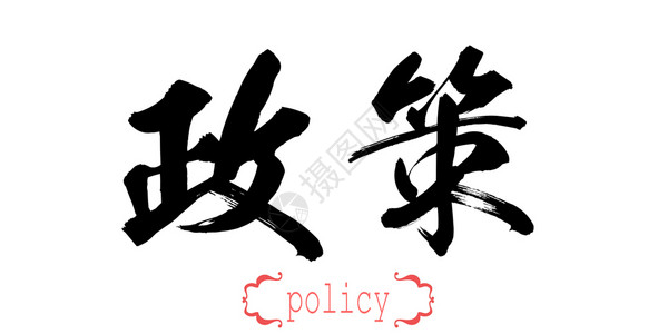 白背景中文或日的书法政策词汇3D翻译图片