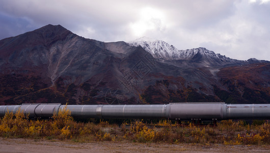 一条输油管道将资源从阿拉斯加以南最北的地区运往炼油厂图片