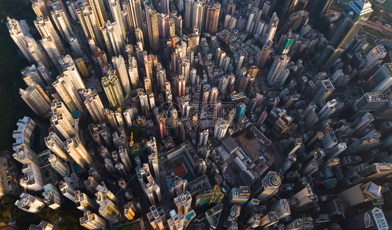 香港市中心空景象亚洲智能城市的金融区和商业中心摩天大楼和高的顶层景象图片