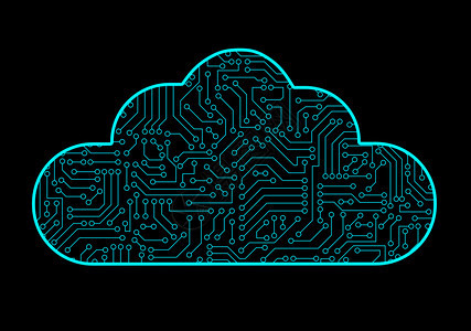 云计算机技术图标蓝色电路板图案纹理与黑色隔绝数字据概念的高科技背景图片