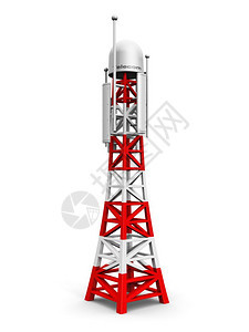 具有创意的抽象数字蜂窝电信技术和无线连接业务概念移动基地站或电视发射机天线柱白底隔离图片