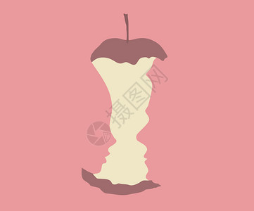 原罪概念亚当和夏娃粉红背景的苹果被咬图片