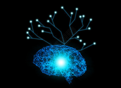 数字据和人类大脑与以黑色背景隔离的树木结构网络连接其形式为人工技术智能概念3个抽象插图图片