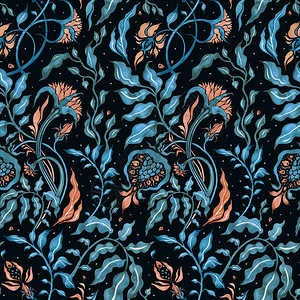 蓝色水彩花卉古典奢侈品老的花卉装饰品胜利的水彩背景优美的无缝手画传统模式花卉装饰品背景