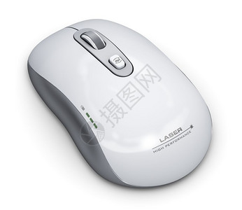 创意抽象的PC技术和商业通信数字概念无线激光计算机鼠标手持滚轮白背景孤立图片