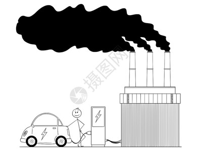 人类从燃煤发电厂用的动汽车卡通图图片素材