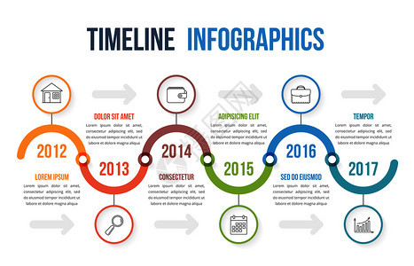 带有多色圆圈工作流程或图矢量eps10插图的时线信息模板图片