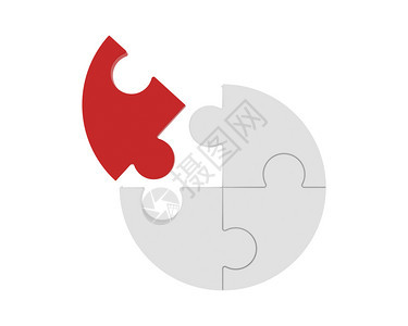 不同概念的白色拼图中红圆形白色背景的案纹理3d商务插图图片