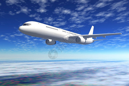 蓝色空中的客机图片