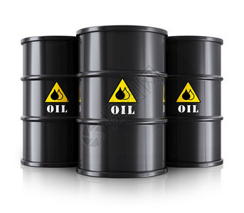 具有创意的抽象石油和天然气工业商概念黑油桶或圆群在白色背景上隔离产生反射效果图片