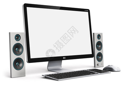 创意抽象办公室商业技术通信互联网概念3D为现代专业台式计算机工作站提供插图该工作站有空白屏幕或显示器键盘鼠标和多媒体无线声音响发图片