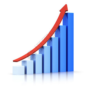 商业成功以及金融增长和发展概念蓝色增长条形图红箭上升的孤立在白色背景上产生反射效果图片