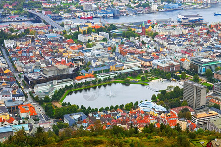 斯堪的纳维亚挪威卑尔根航空全景背景