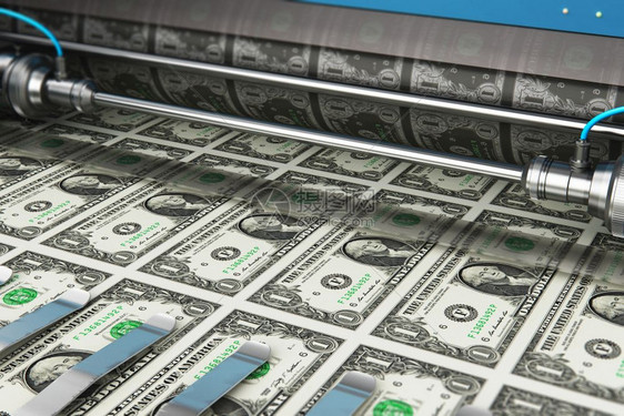 商业成功金融银行会计和货币创造概念印刷机品1美元货币纸钞图片