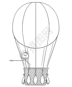 在热气球上挥手的火柴人矢量卡通插图图片