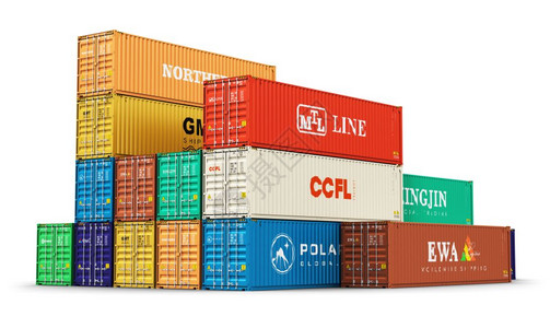 具有创意的抽象航运物流和货商业贸易工概念3D为白色背景孤立的40英尺长厚的金属重货集装箱的颜色图片