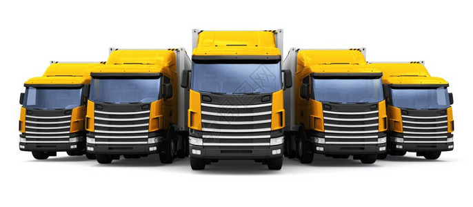 航运物流和交货商业概念3D表示白色背景的黄货拖车轮行图片