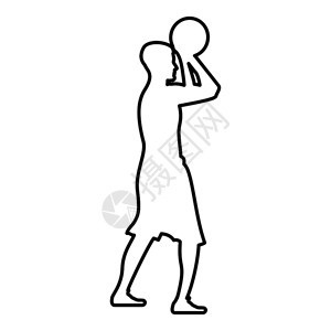 篮球运动员扔人侧视图标黑颜色矢量演示平板风格简单图像大纲图片