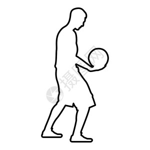 手持篮球双影图标黑色矢量显示平板风格的简单图像大纲人图片