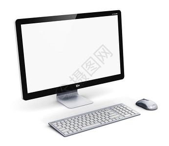 创意抽象办公室商务技术通信互联网概念现代专业台式计算机工作站空白屏幕或显示器键盘和鼠标白背景孤立背景图片